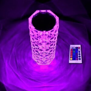 Rechargeable Rose Crystal Table Night Light Atmosphere Lamp with Touch Control, 16 RGB Color Changing, Remote Control