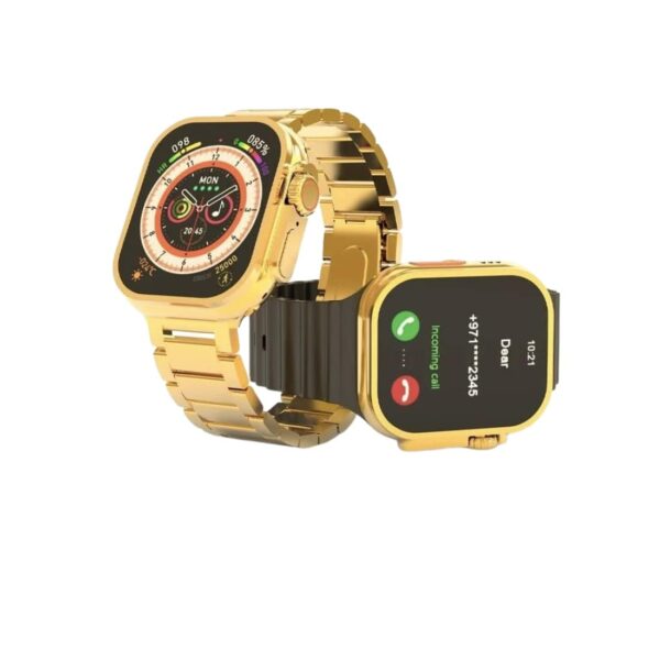 Ultra Watch Gold Smartwatch 49mm - Golden Bracelet Strap - Bluetooth Call, Wireless Charge, Fitness Bracelet