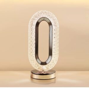USB Rechargeable Decorative Crystal Lamp Acrylic Transperent Diamond Cut Portable Desk Lamp Touch Cntrol 3 Temperature Mode Dining Lamp for Home and Resturent (Oval)