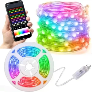 RGB Smart Fairy Strip String Lights Smart Control Music Sync, Waterproof, Remote App Control RGB Colour Changing Light (RGB Fairy Light 15M)