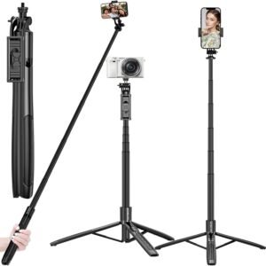 Selfie Stick with Phone Tripod Stand with Detachable Bluetooth Wireless Remote Compatible with iPhone