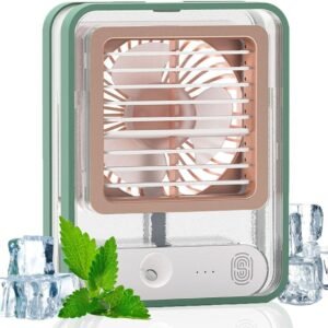 mini cooler Mist Spray Light Fan Transparent USB Air Cooler, Rechargeable Fan (Multicolor)