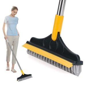 Bathroom Cleaning Brush with Wiper 2 in 1 Tiles Cleaning Brush Floor Scrub Bathroom Brush with Long Handle 120° Rotate Bathroom Floor Cleaning Brush Handle Starter (Standard)
