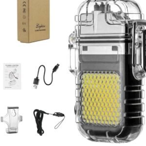 Dual Arc Plasma Lighter - Outdoor Camping Lighter for Men Women with Led Light, Lighting Modes COB Lamp, Type-C Rechargeable Electric Windproof E Lighter