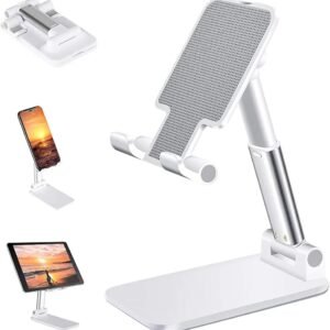Multi Angle Adjustable and Foldable Mobile Phone Tabletop Stand, Anti Slip and Scratch Resistant, Compatible for Samsung Galaxy, MI, Vivo, iPhone, Oppo and All Mobile Phones- White