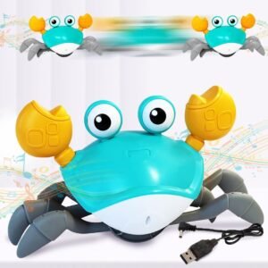 Crawling Crab Baby Toy for Kids Toddlers Infant Tummy Time Interactive Moving Toys for Babies 12 Months Electric Sensor Musical Dancing Walking Crab Toy Gift