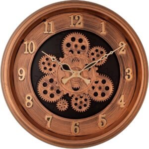 Moving Gear Wall Clock for Living Room Modern Plastic Wall Clocks Industrial Steampunk Moving Gear Analog Wall Clock for Home Decor Office (32.5cm Diameter Clock) (Copper Golden)