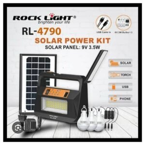 RL-4790 Portable Solar Inverter + 3 Bulb + Solar Plate + Mobile Charging Cable 10 hrs Flood Lamp Emergency Light  (Multicolor)