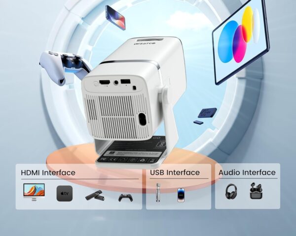 Android 13.0 Smart Projector, 1080P & 4K Support, Rotatable Design, Auto & 4D Keystone with Netflix, Prime etc, WiFi 6 & BT, Screen Mirroring, ARC, 720P Native, White - Image 2