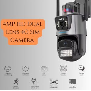 4MP Dual Lens Full HD 4G Sim Camera with Human Detect, Motion Detect, IP66, Two Way Audio, Notification, Alarm & Support 128GB SD