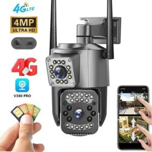 Security Camera 4MP Dual Lens 4G SIM Camera Outdoor PTZ CCTV Camera
