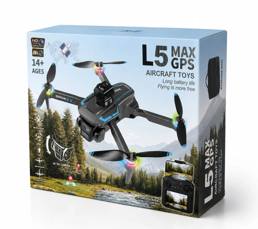 L5 MAX GPS Drone with 8K HD Camera & Screen Remote Controller | Foldable Long-Range Quadcopter | Dual Camera Aerial Photography Drone