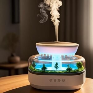 Raindrop Aroma Diffuser with Rain Sound & White Noise, 250ml Essential Oil Diffuser with RGB Ambient Light, Ultrasonic Cool Mist Humidifier for Bedroom, Office, Yoga & Relaxation