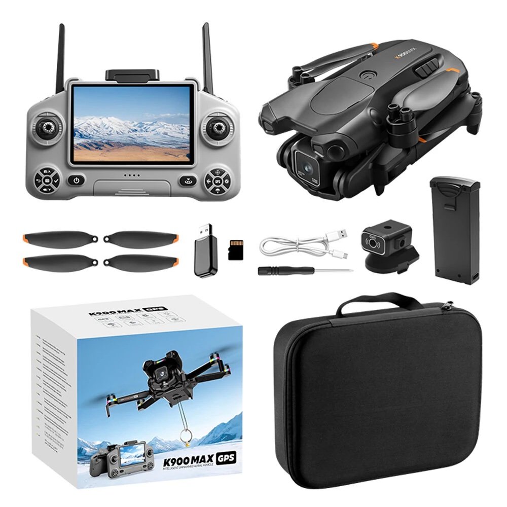 K900 MAX GPS 5G WiFi FPV with 4.5inch LCD Screen Controller 1480 FHD Dual Camera Servo Gimbal 360° Obstacle Avoidance One-Key Airdrop Brushless 216g Foldable RC Drone Quadcopter RTF Black triple Battery - Image 2